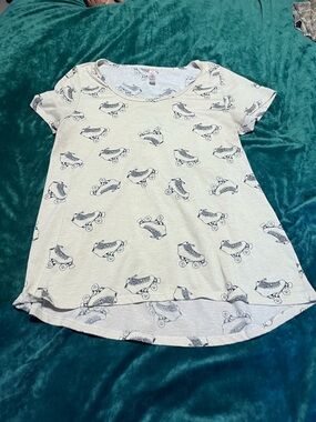 Womens Cream Roller Skate Print Short Sleeve Top
